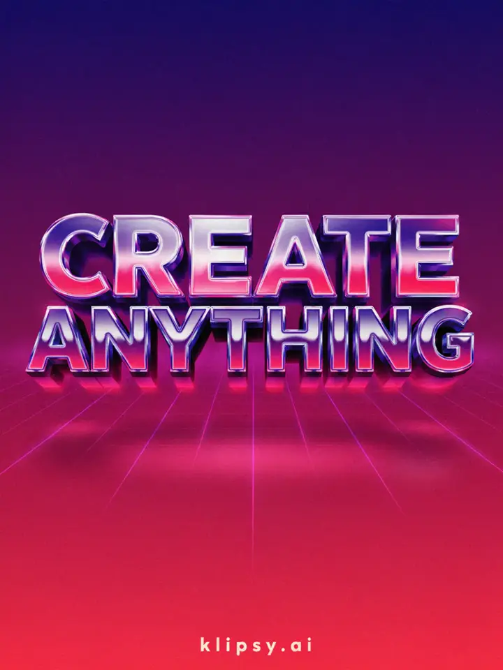 AI-generated retro-futuristic poster with chrome lettering reading CREATE ANYTHING